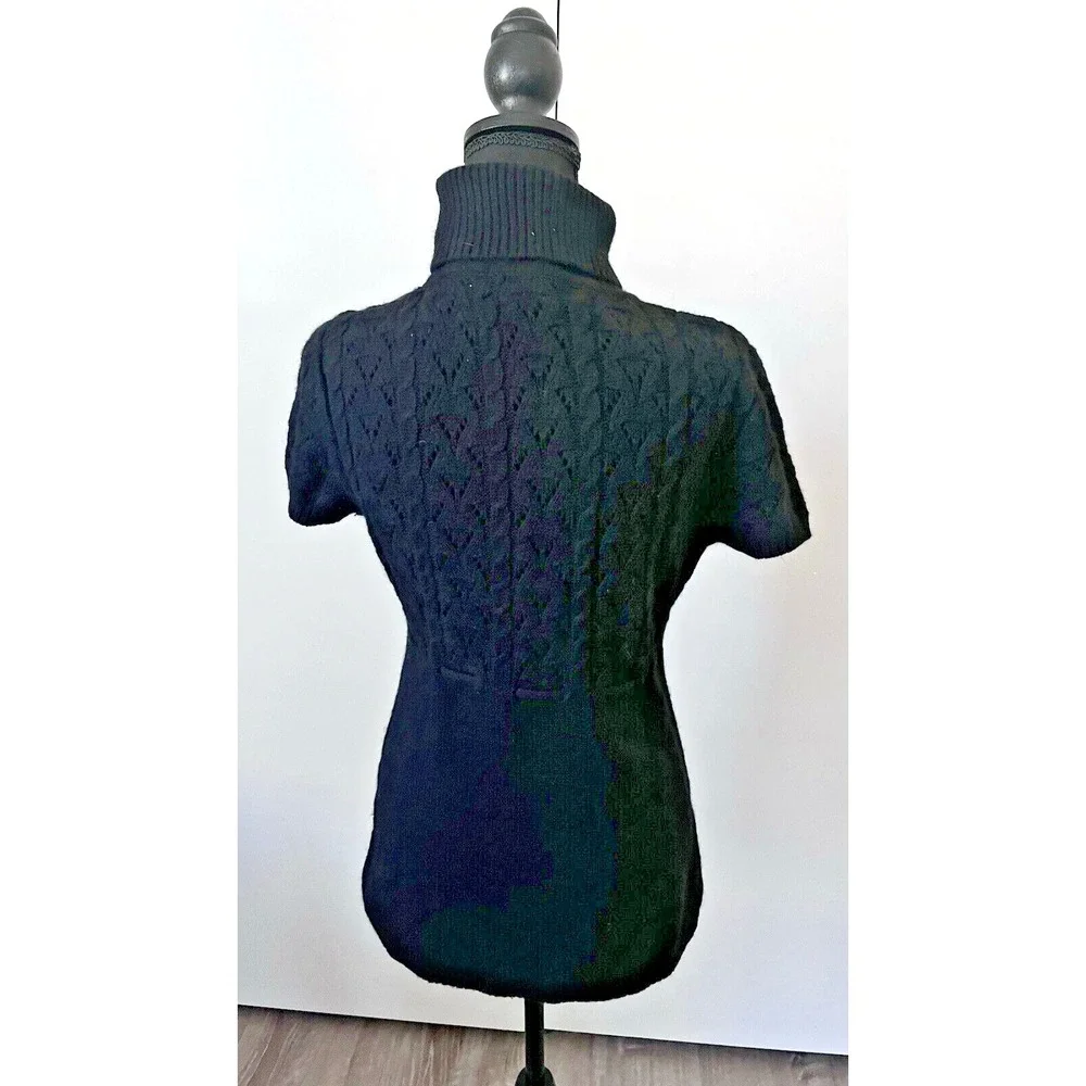 Michael Kors Womens M Black Angora Blend Cable Knit Turtleneck Sweater Tunic
